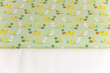 Stoffpaket Jersey + Bündchen mit Enten, Oekotex, lindgrün, weiß